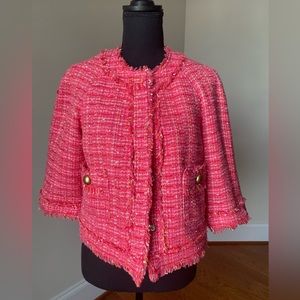 Laundry by Shelli Segal pink boucle’ 3/4 length sleeve cropped blazer, Size 8